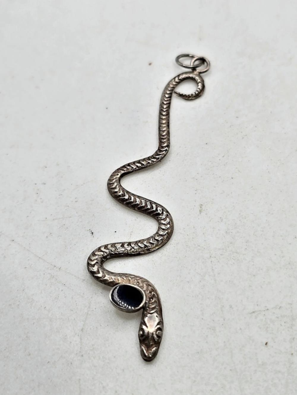 Sterling Silver Snake Pendant With Onyx